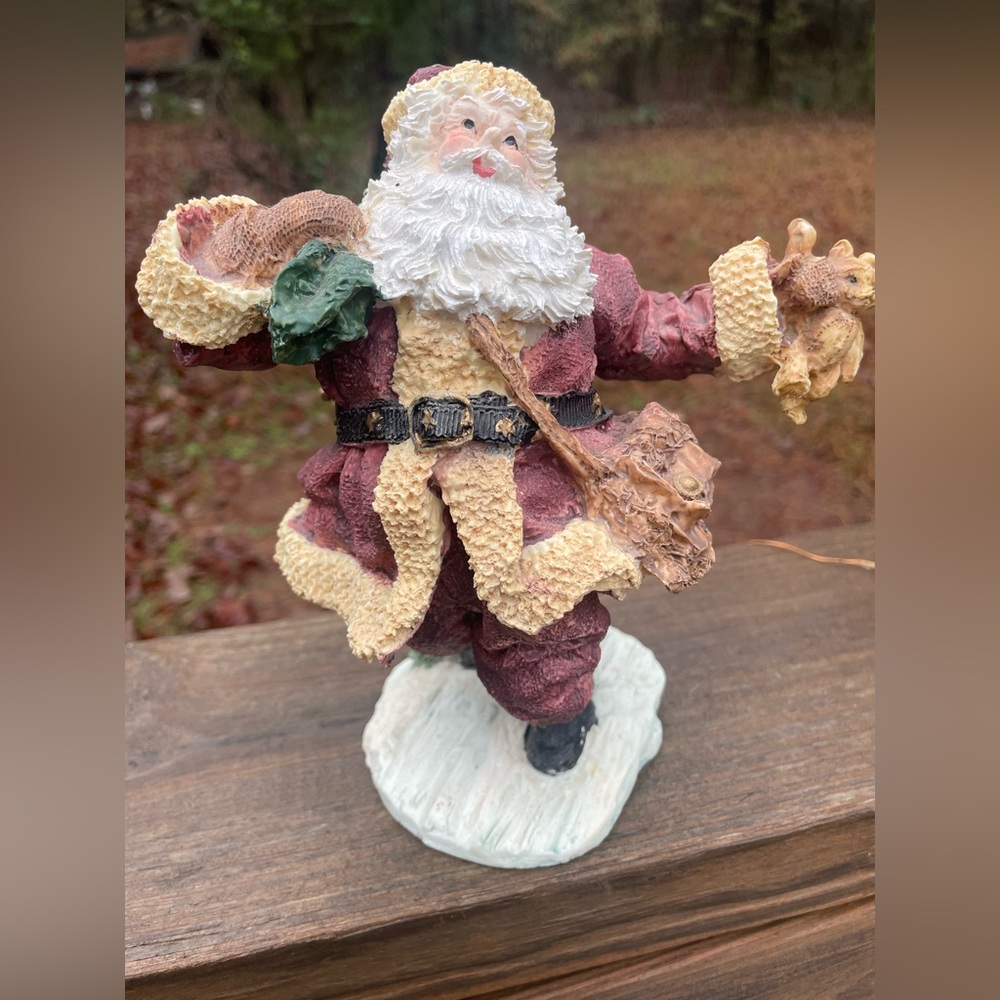 7” Handcrafted Resin Jolly Santa Claus Holiday Figurine - Burgundy and Cream